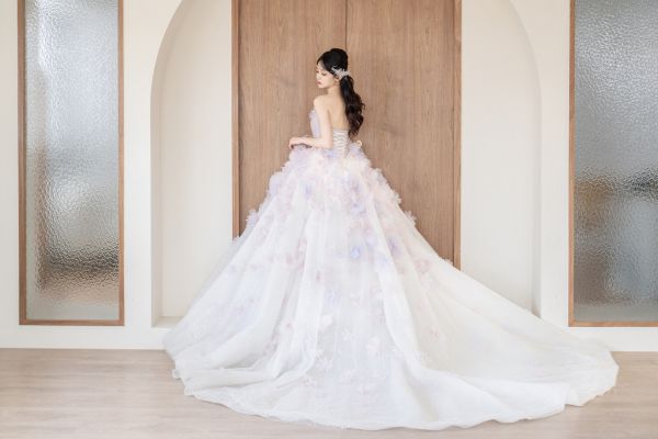 高雄翡麗婚紗 韓系婚紗 花園系列禮服 晨霧花雨．粉紫仙氣桃心領晚禮服1