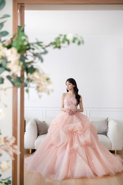 高雄翡麗婚紗 韓系婚紗 花園系列禮服 櫻花少女．粉色花瓣層次禮服1